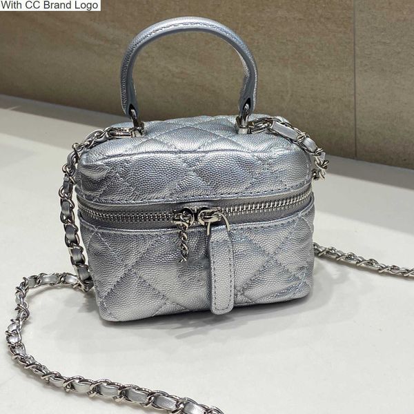 

cc totes mini caviar cosmetic case bags with handle quilted genuine leather silver hardware crossbody vanity french luxury designer handbags