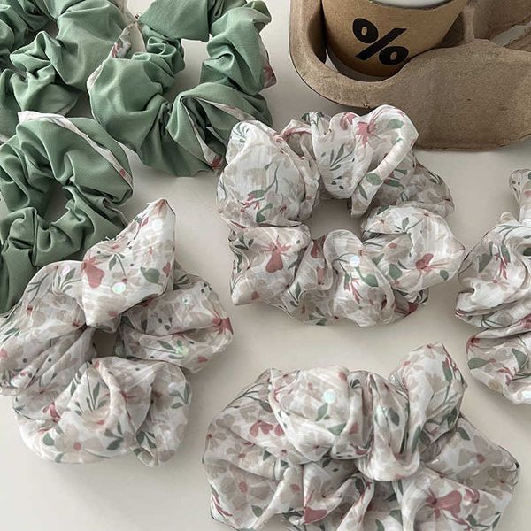 

hair clips barrettes korean fashion floral green elastic hair scrunchies super fairy temperament sweet little fresh hair accessories for wom, Golden;silver