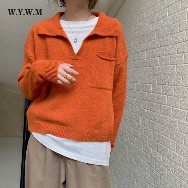 

wywm loose cropped v-neck knitted sweater women elegant solid caual long sleeve pullover female fashoin all-match jumper 230222, White;black