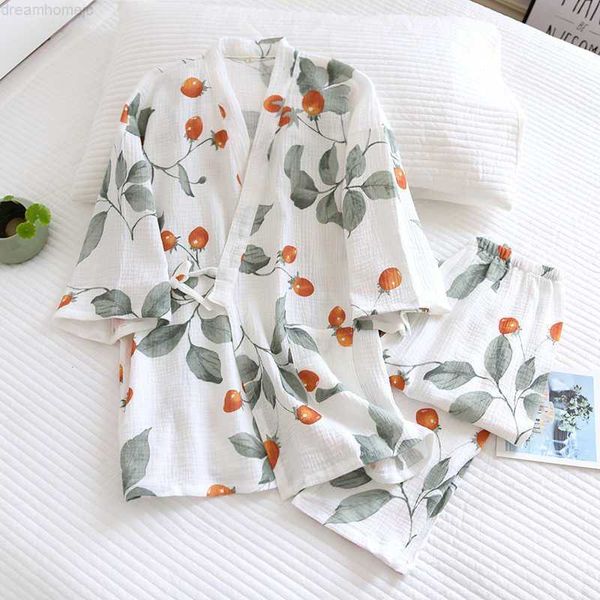 

spring/summer 2023new japanese kimono ladies cotton pajamas two-piece three-quarter sleeve trousers loose home service set woman 0222