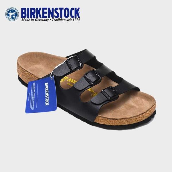 

german slippers designer birkinstocks boken cork slippers men's shoes women's florida boken leather three-button beach sandals, Black