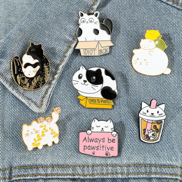

cute cat series brooch cat calculator cat tea cup metal badge bag pin cute anime movies games hard enamel pins collect metal cartoon brooch, Blue