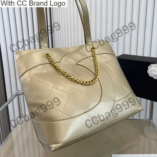 

cc shopping bags vintage maxi metallic totes bag for ladies embroidery letter embossing designer handbags lager capacity gold metal hardware