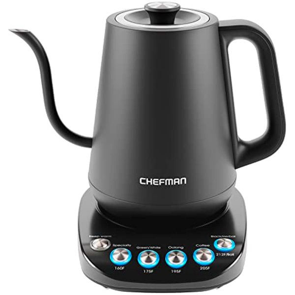 

chefman precision control gooseneck rapid boil kettle internal custom temperature control for pour over coffee and tea