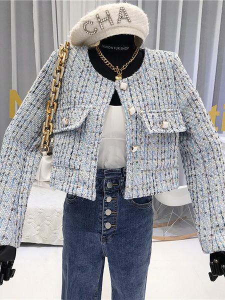 

womens jackets autumn winter women crop korean vintage tweed jacket coat small fragrance elegant short woolen outwear 230222, Black;brown