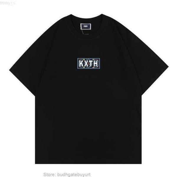 

american 2023 fashion kith luxury men's t shirt moroccan tile box tee blue cashew flower totem short sleeve t-shirt 2xeu8rqn, White;black