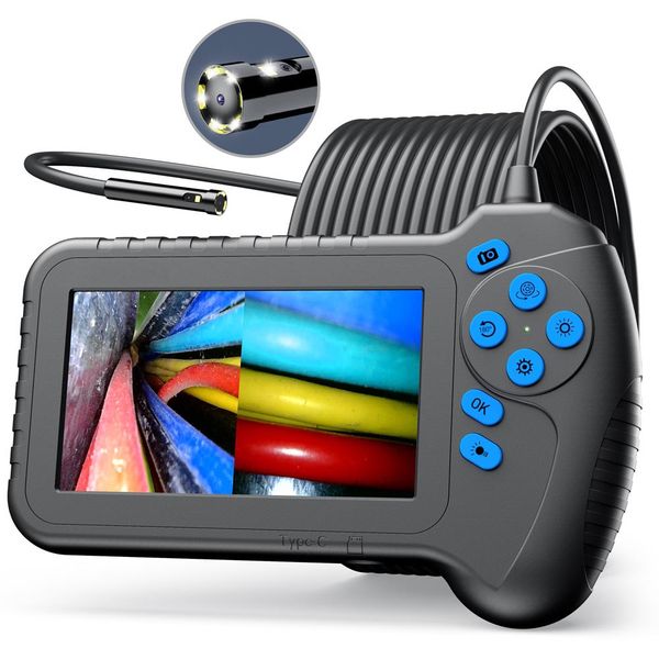 

5m cable length 8.2mm dual lens inspection camera endoscope with 5" 1080p hd ips screen industrial snake ip67 waterproof borescope 7 le