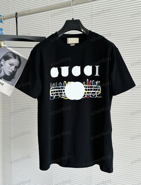 

xinxinbuy men designer tee t shirt 23ss milan color stripe rabbit short sleeve cotton women white black xs-2xl, Black;brown