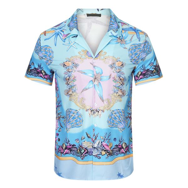 

luxury designer shirts mens fashion geometric print bowling shirt hawaii floral casual shirts men slim fit short sleeve, White;black