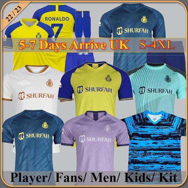 

22 23 al nassr fc soccer jerseys ronaldo women men kids kit uniform home yellow cr7 boys football shiirt t al-nassr away third fourth martin, Black;yellow