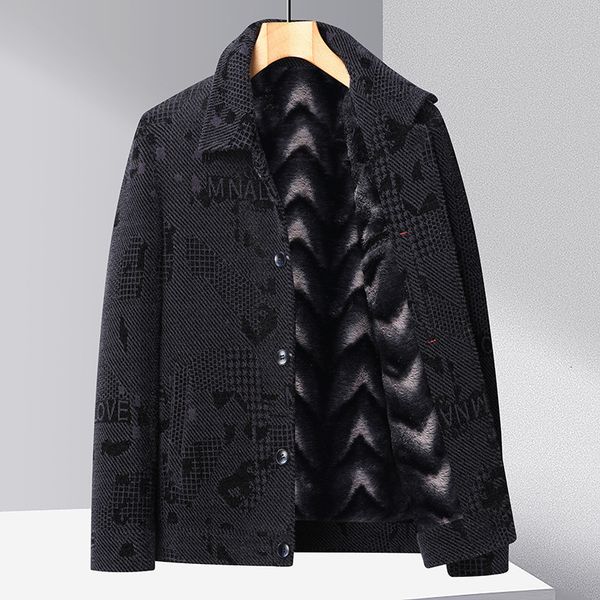 

men's wool blends winter fashion business jacket imitated mink men short casual trench coat slim windbreaker overcoat 230222, Black