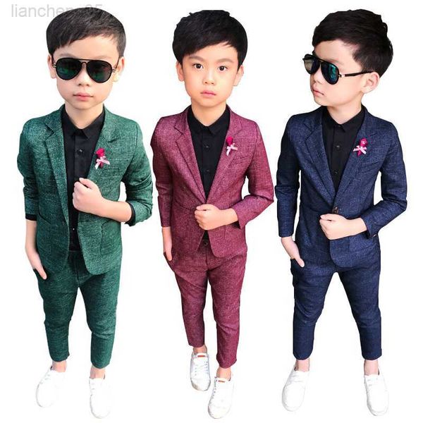 

clothing sets 2022 formal wedding boy come 2 pieces blazer pants children dress suit plaid kids school uniform teenagers party clothes wear, White