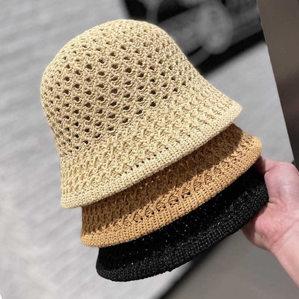

wide brim hats handmade crochet floppy summer hats collapsible dome bucket hat hollow out solid color beach caps simplicity soft women hat, Blue;gray