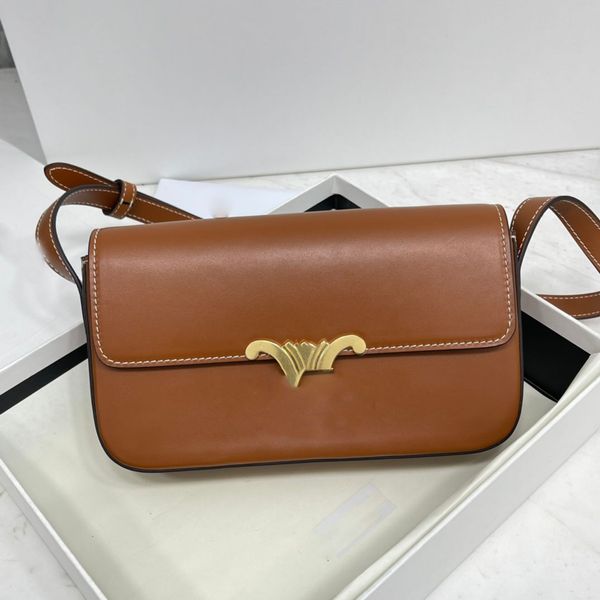 

194142 teen triomrhe classic bag 9a box leather flap metallic closure women designer bags crossbody polishing leather tofu bun small square