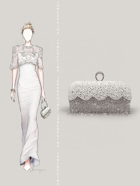 

socialite pearl dinner bag new fashion temperament handbag female retro chain bag tassel rhinestone dress bag