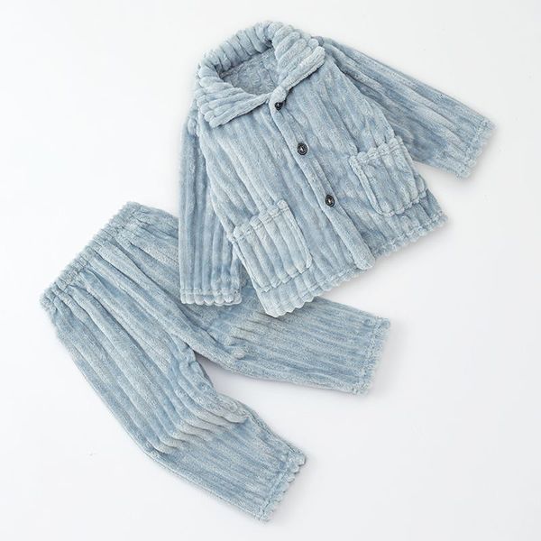 

pajamas kids flannel pajama sets boys girls autumn winter thicken warm home wear lapel long sleeve sleeping clothing sleepwear sets 230222, Blue;red
