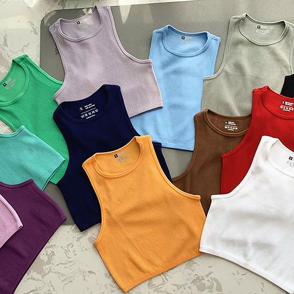 

women's tanks camis 8 color crop seamless casual streetwear white bra rib sleeveless tank summer tight knitted tee female s 230222