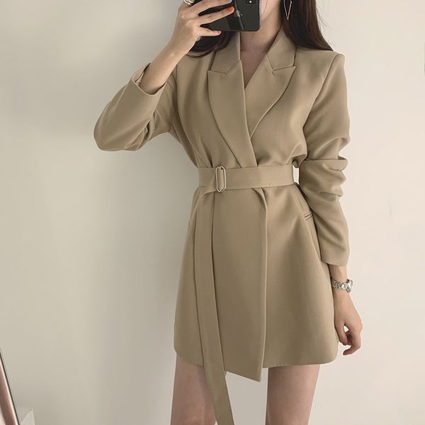 

womens jackets duofan women office blazer dress elegant slim fit with belt suit ladies solid color long sleeve blazers korean style 230222, Black;brown