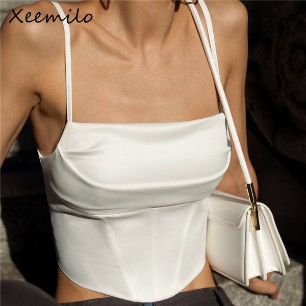 

women's tanks camis xeemilo spaghetti strap tank backless bandage skinny crop summer elegant lace up party streetwear women 230222, White