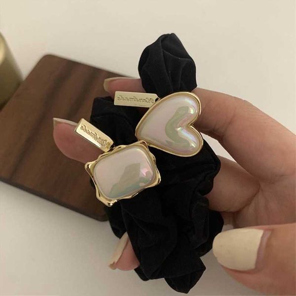 

hair clips barrettes new korean retro geometric heart square elastic hair rope high resilience alloy pearl head rope j230221, Golden;silver