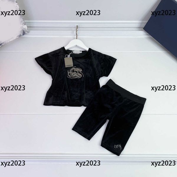 

2023 kids clothes child sets baby 2pcs high-end velvet t-shirt and slim eggshell summer tracksuit outdoor size 100-160 cm, White