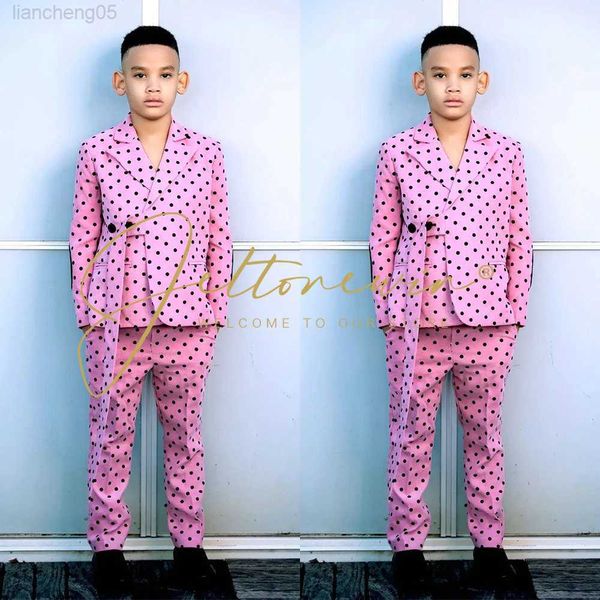 

clothing sets pink black polka boys formal suits 2 piece double breasted jacket pants kids party wedding tuxedo child blazer set w0222, White