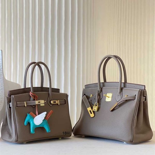 

designer bags birkin herme handmade leather womens bag upgraded elephant grey head layer cow large capacity hand