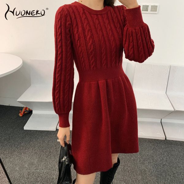 

casual dresses women sweater long sleeve dresses autumn winter knitted patchwork slim o neck elegant solid color cozy pullover dresses wdr34, Black;gray
