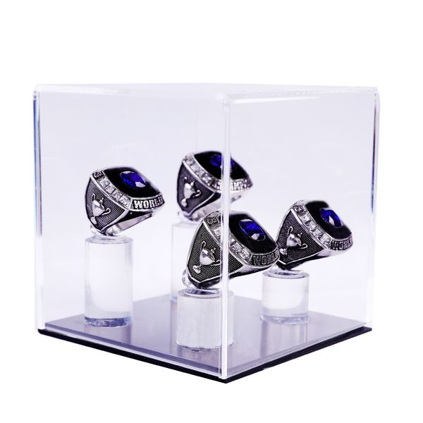 

4 holes championship ring display case box | baseball ring softball ring box, Black;white