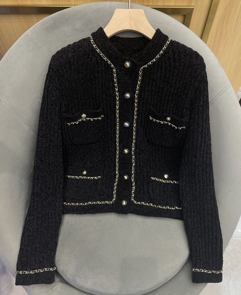 

women's sweaters european luxury designer handmade chain bound knitted cardigan jacket, White;black