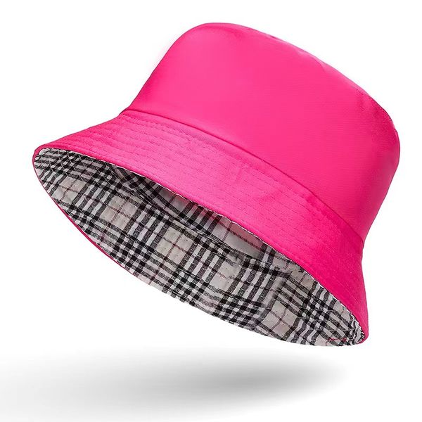 

double-sided usable basin hat outdoor dating sun visor hat large brim fisherman's hat plaid hat, Blue;gray