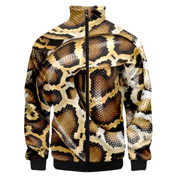 

men's jackets horror snake skin 3d print long sleeve winter stand collar zipper clothes large size casual pattern dropship 230222, Black;brown