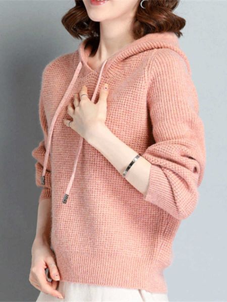 

sweater women fashion 2022 autumn winter new hooded pullover loose long-sleeved solid color knitted 230222, White;black