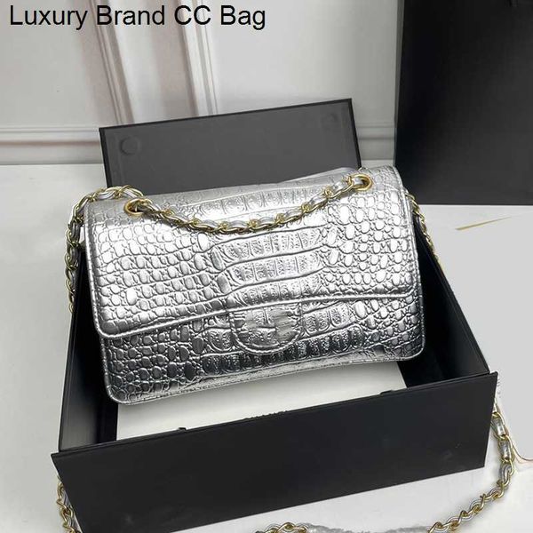 

cc shoulder bags classic double flap alligator calfskin bags gold/black/silver ghw metal hardware matelasse chain crossbody dhoulder pursde