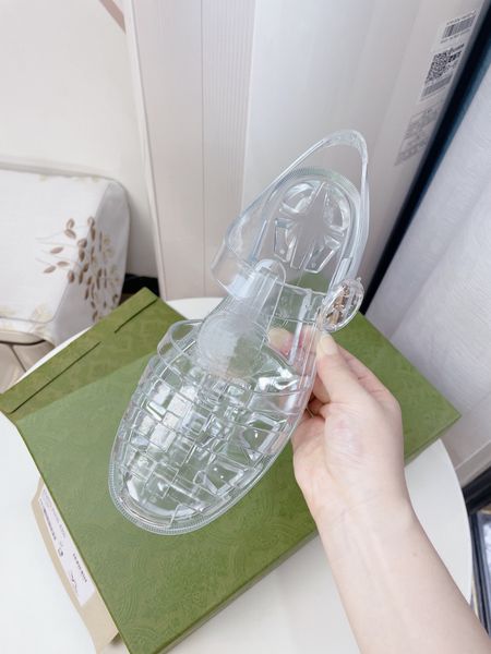 

2023 designer sandals jelly sandal transparent clear slippers women double g sandals flat buckle rubber shoes beach roman flip flops cheap, Black