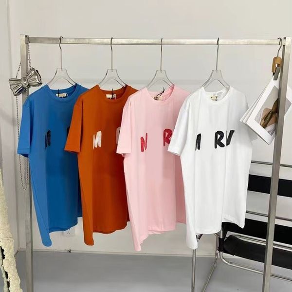 

summer new short sleeve tees shirts mens womans loose cursive letter printed t shirt marn cotton round neck couple, White
