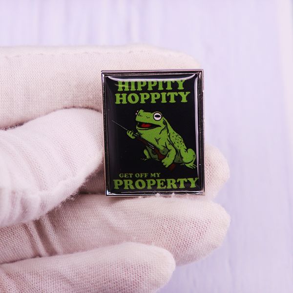 

hippity hoppity get off my property pin badge funny froggg brooch, Blue