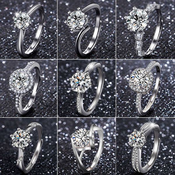 

new opening adjustable ring women's six claw women's live broadcast, Silver