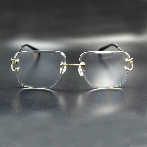 

wire c sunglasses men rimless designer luxury brand sun glasses vintage oversized square shades eyewear lentes new fashion factory sun glass, White;black