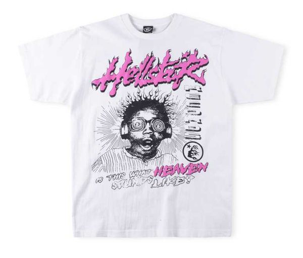 T-shirt maschile Hellstar di alta qualità 100% Maglietta da uomo in cotone Maglietta da uomo maglietta grafica da donna da donna oversize Bianco bianco sciolto tee f2