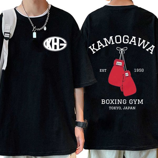 

men's t-shirts anime hajime no ippo t shirt manga kamogawa boxing gym kgb print t-shirts men's pure cotton tshirt oversized haraju, White;black