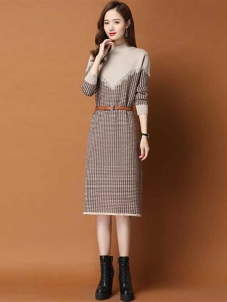 

elegant dresses for women autumn winter new lace stitching long-sleeved sweater skirt mid-length pullover fashion dress 230222, White;black