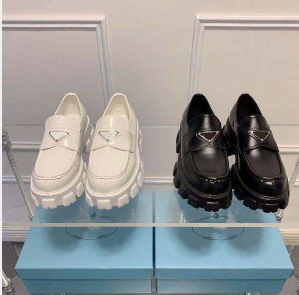 

with box prad monolith shoes soft cowhide loafers rubber platform sneakers black shiny leather slipper thick bottom shoe chu pf
