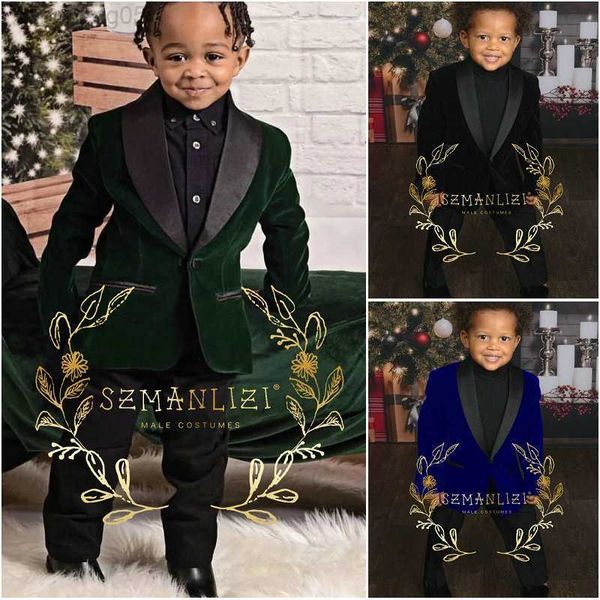 

clothing sets green velvet children's formal wedding suit boys blazer pants 2 pcs outfits shawl lapel kids party performance come sets, White