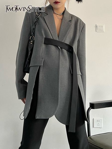 

womens jackets twotwinstyle side split black blazer for women notched collar long sleeve solid minimalist blazers female spring clothes fash, Black;brown