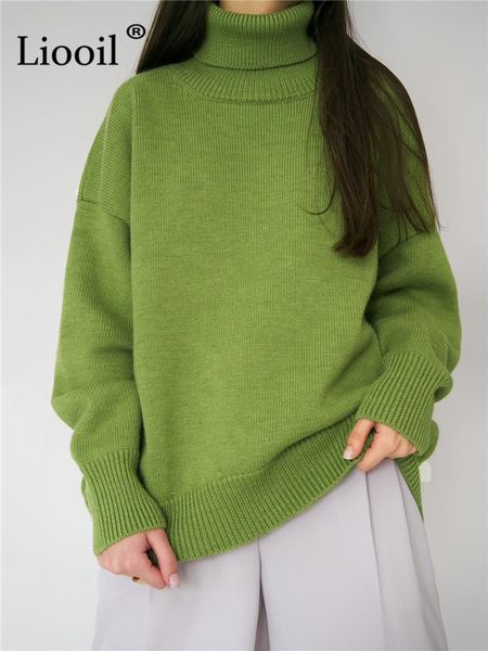 

women's sweaters liooil knit turtleneck sweater women pullovers long sleeve knitting female jumper autumn winter streetwear baggy swea, White;black