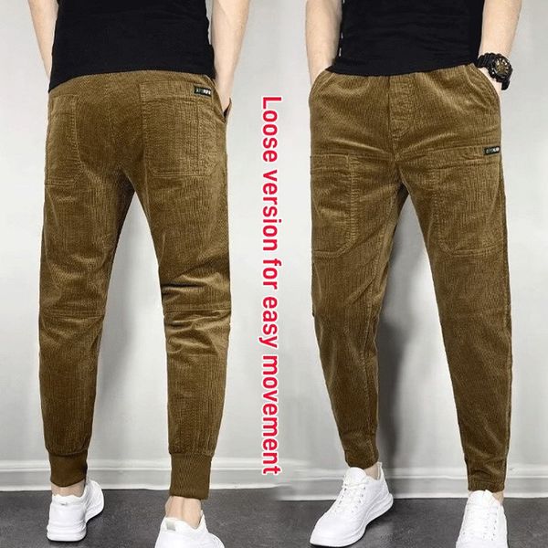 

men's pants siketu 5 color thick corduroy casual winter style business fashion stretch regular fit trousers male 230221, Black