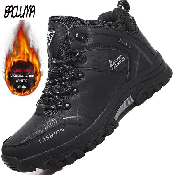 

boots brand men's winter boots men's snow boots winter warm leather waterproof men sneakers outdoor breathable hiking boots work s, Black