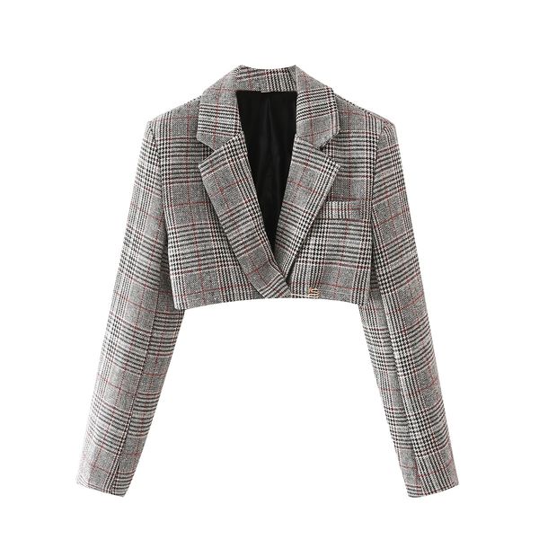 

two piece dress crop blazer and skirt sets elegant jacket notched long sleeve houndstooth suits 2 pieces set women office wear 230222, White