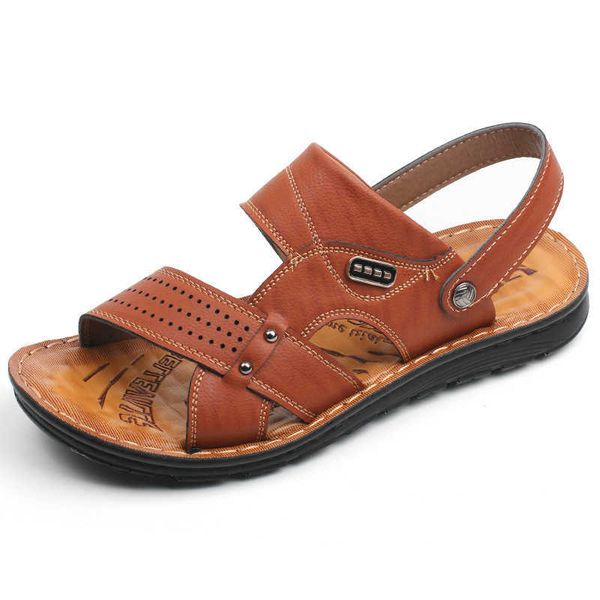 

sandals summer leather sandals men slip on slippers outdoor comfortable sandy beach sandal soft casual gladiator sandles 2022 newj230221, Black